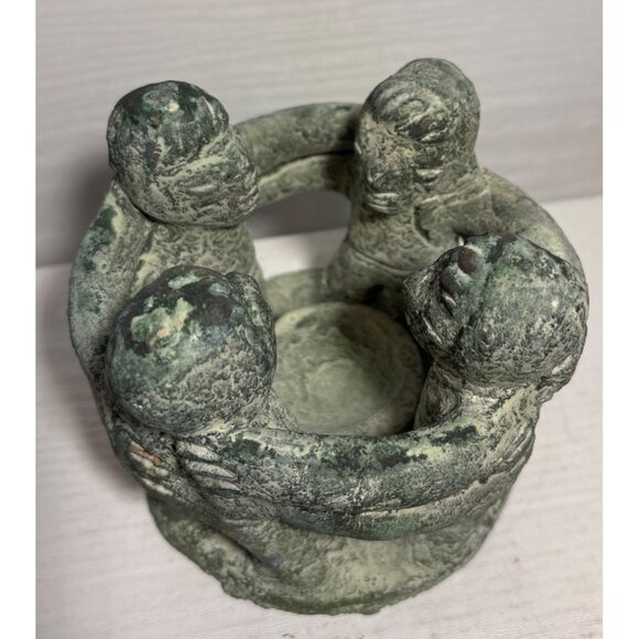 Circle of Friends Mayan Style Folk Art Terra Cotta 4 Friends Candle Holder Green - Picture 5 of 10